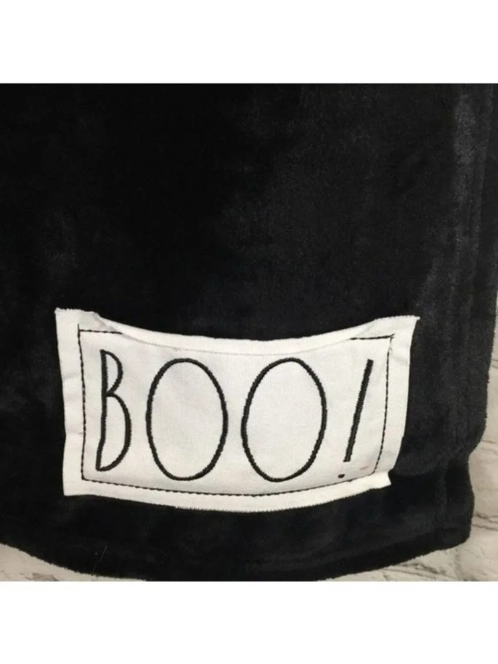 Rae Dunn Black Plush BOO Throw 50” x 60”